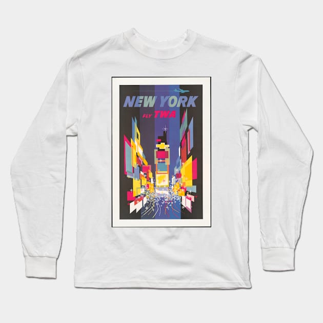 Midcentury TWA New York City Poster Long Sleeve T-Shirt by moonandcat